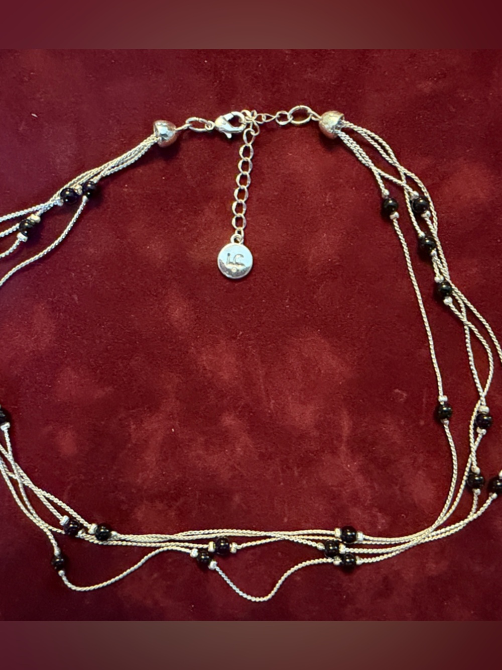Silver Multi-Strand Necklace with Black Beads - Women Jewelry